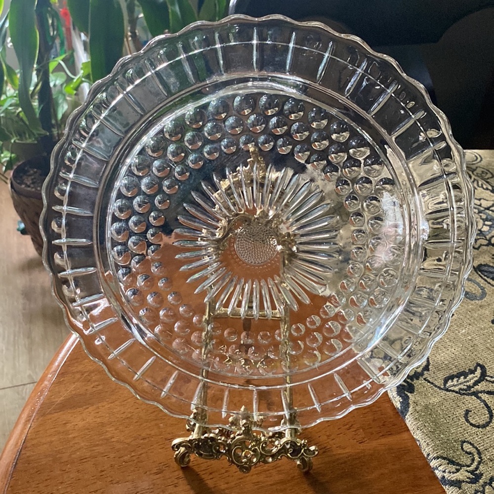 Vintage Federal Glass Footed Cake Plate Bubble & Daisy